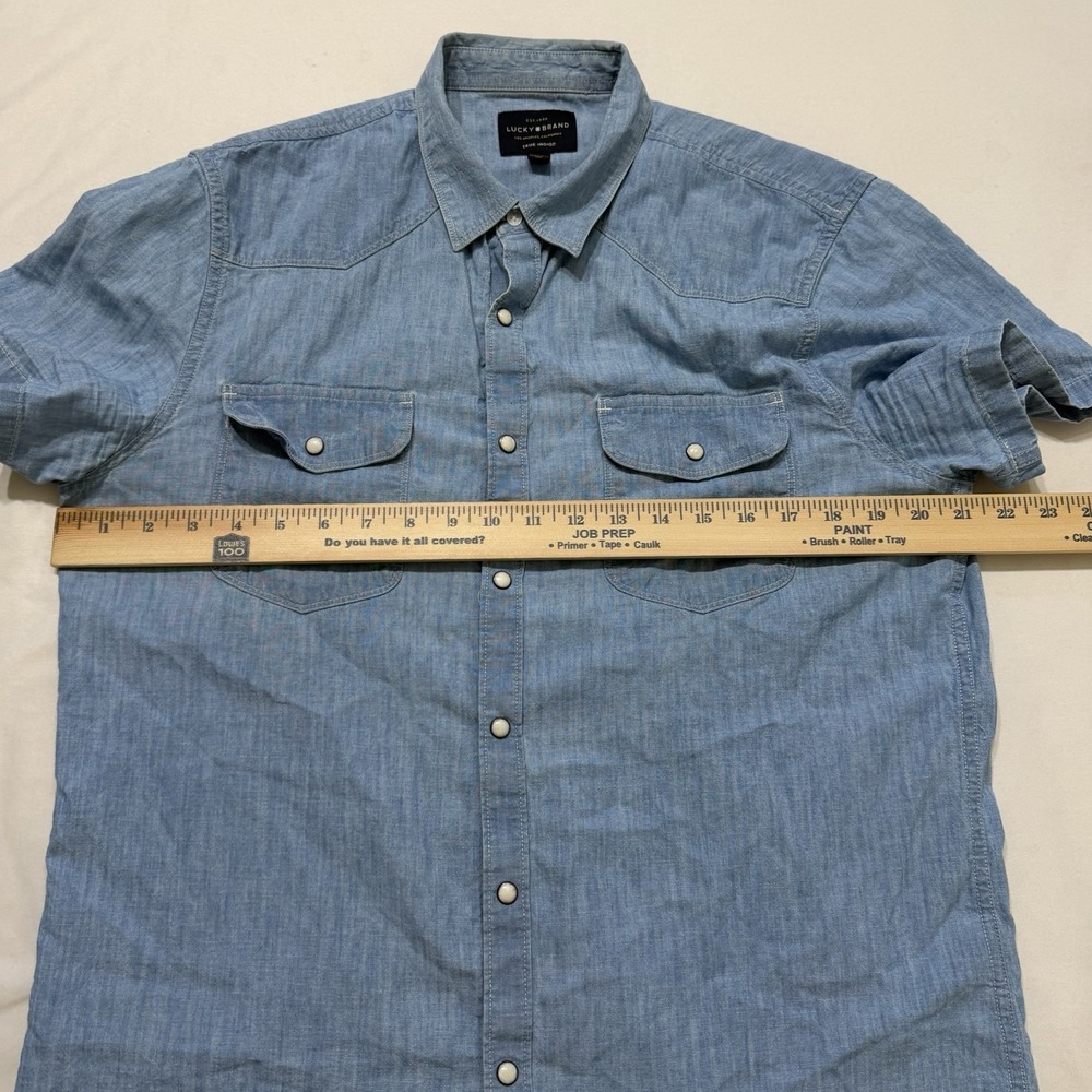 Lucky Brand Western Snap Shirt Mens Medium Blue Chambray Linen Blend M - Picture 8 of 13